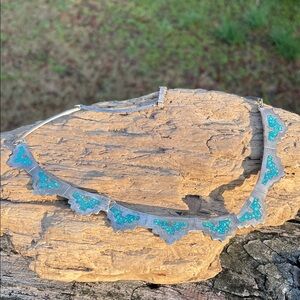 Alpaca silver and crushed turquoise vintage necklace made in Mexico